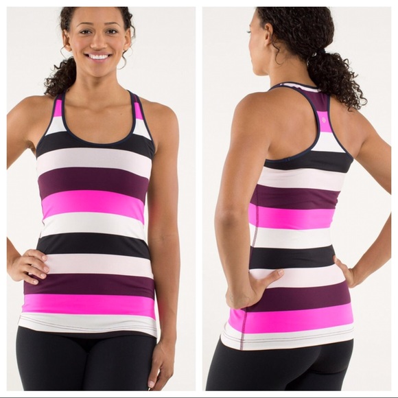 lululemon athletica Tops - Lululemon Cool Racerback Pow Stripe Raspberry Glo